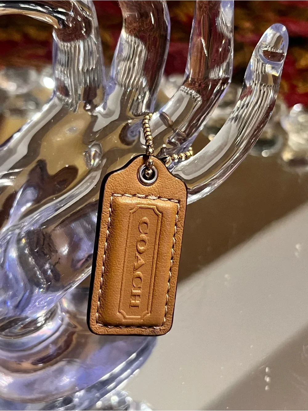 Coach Tan Leather Logo Key/Card Tag